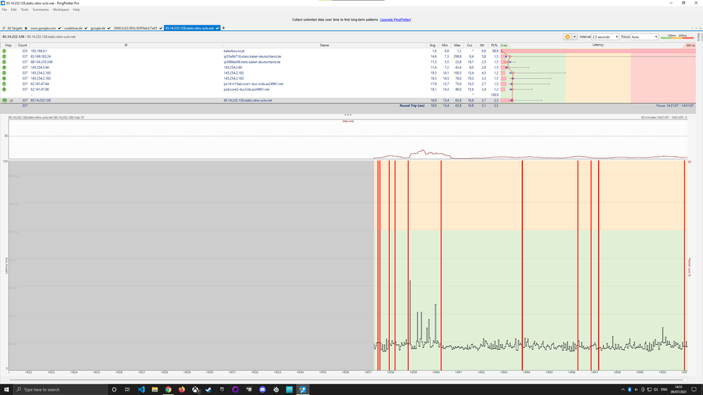 Pingplotter zu dem gleichen CSGO server