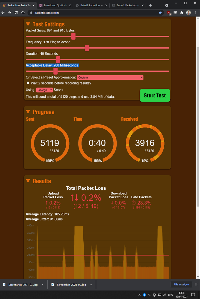 packetlosstest dot com, kein download loss mehr