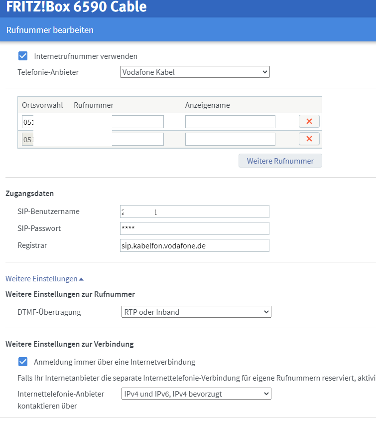Einstellungen Telefon