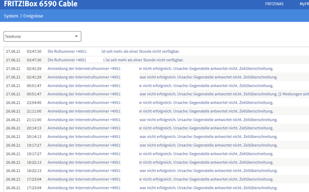 Telefon-Ereignisse FritzBox 27.6.