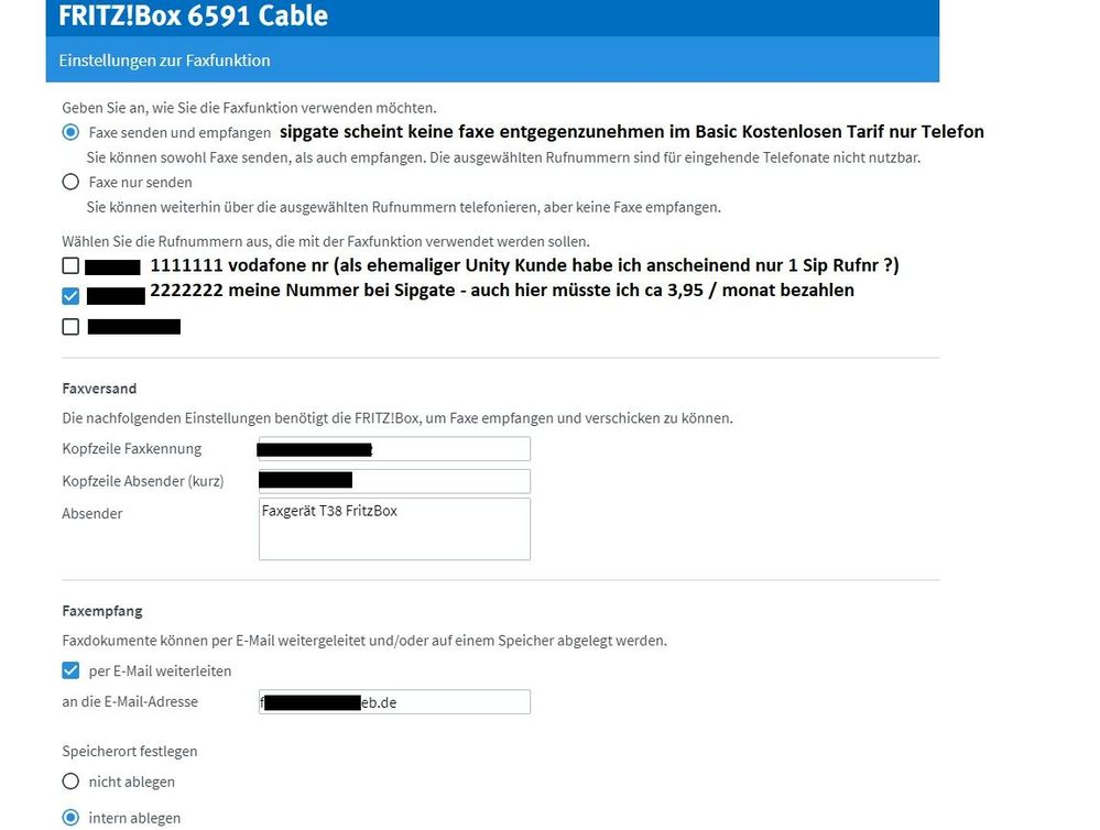 FritzBox 6591 Cable Fax Vodafone