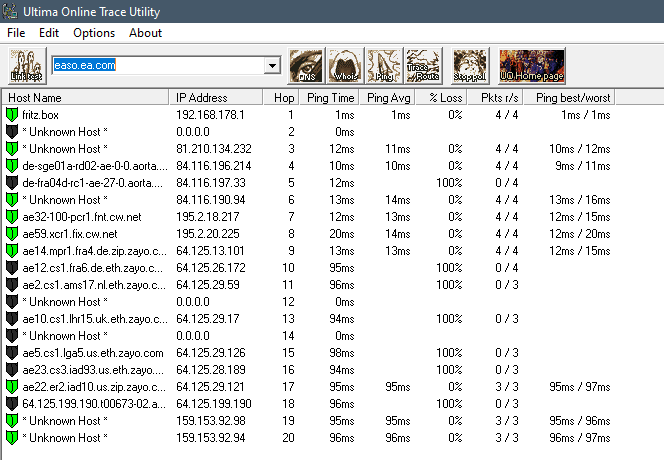 Von EA empfohlener Poll/Tracert