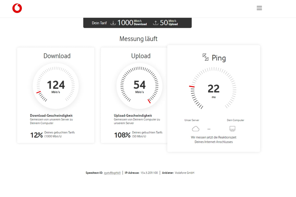 Vodafone Speed Test der behauptet die Geschwindigkeit zu meinem Router wäre angemessen