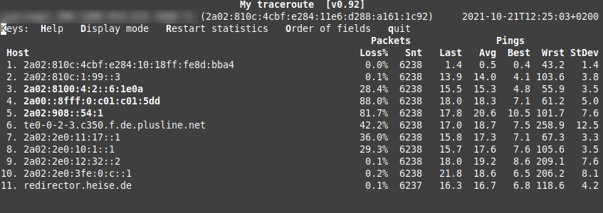 Trace gegen heise.de (IPv6)