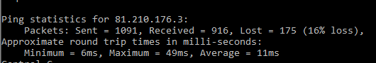 Ping zu www.vodafone.de. 16% loss