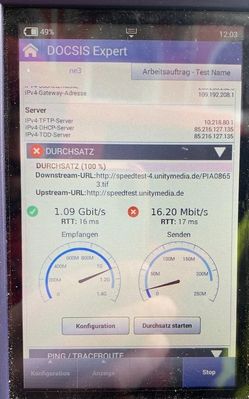 Speedtest direkt am Verteiler, nach abkoppeln der St&ouml;rquelle waren es wieder 65mbit/s im Upstream..