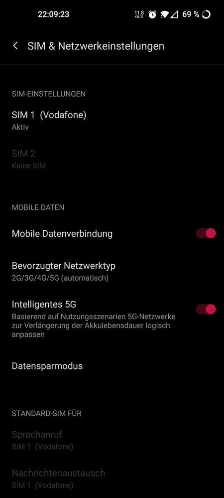 Sim und Netzwerkeinstellungen