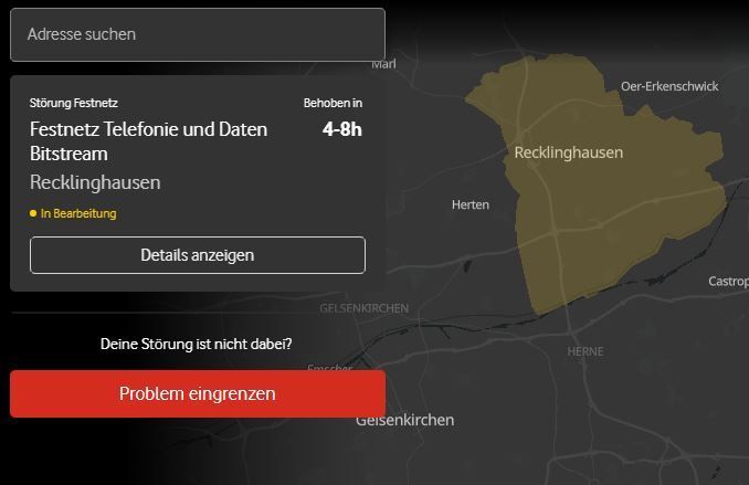 Bin gerade auf die Störungskarte gestoßen. Das sollte die Ausläufer von 45701 Herten mit betreffen. Stand jetzt noch 4-8h für die Behebung.