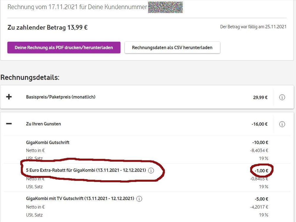 Rabattbetrag wird für ganzen Monat aufgeführt aber nicht berechnet
