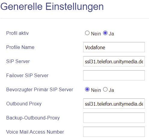 Sip Server Einstellung