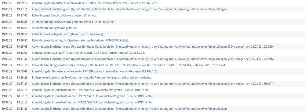 1. :Teil der Fehlermeldungen von heute Abend