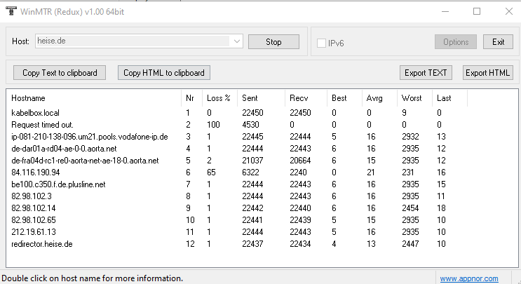 winMTR IPv4