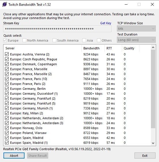 Twitch Bandwidth Test