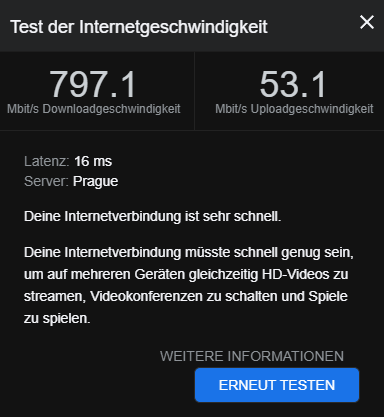 Test kurz nach der Routerinstallation