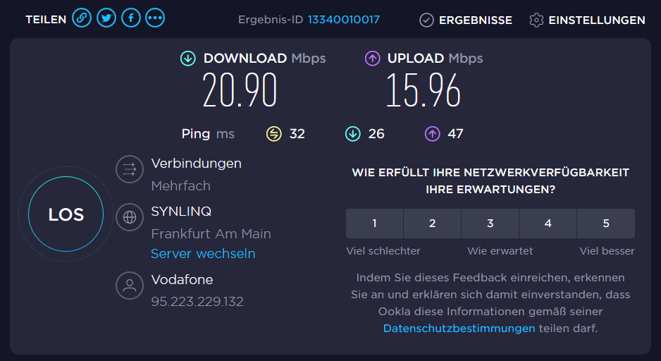 Speedtest vom 28.06.2022 17:32 Uhr