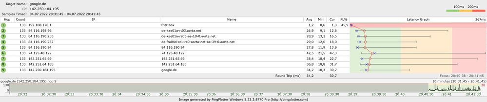 PingPlotter Google LAN