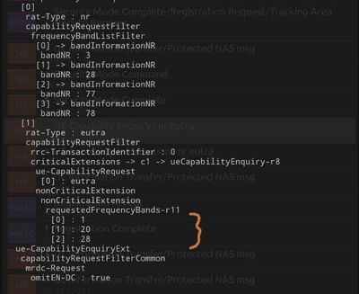 LTE "requestedFrequencyBands" im NR Standalone Modus an das Endgerät