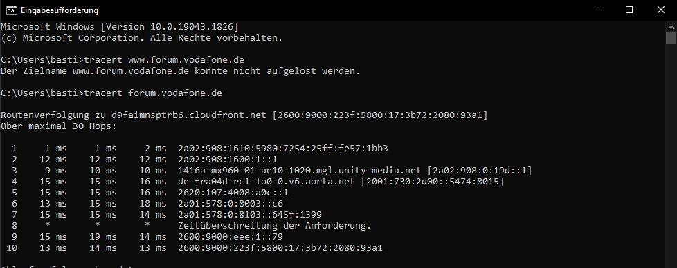 tracert vodafone forum 29072022