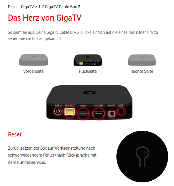 Giga TV cable Box 2 Reset Knopf - Vodafone Community