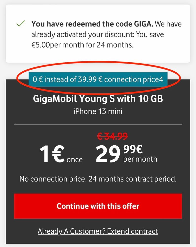 0 euro connection charge and 29.99 per month