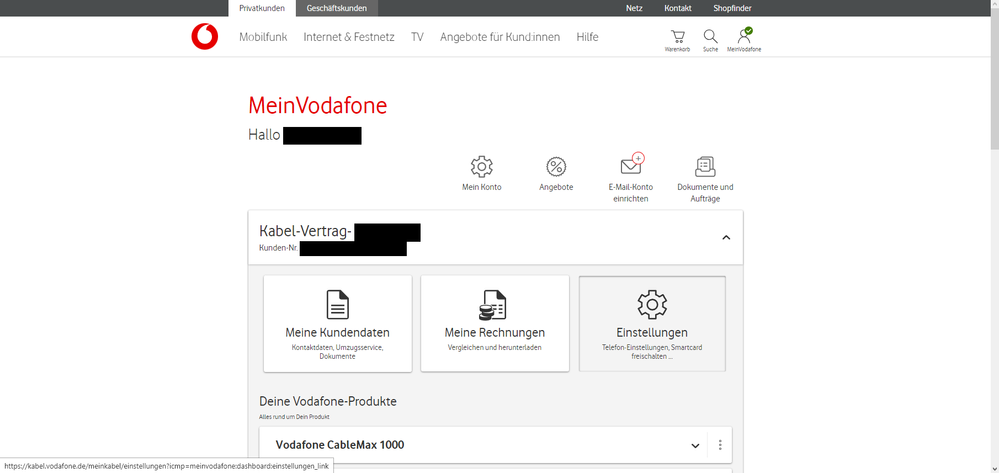 (6) Hier landet man wenn man auf  "Mein Vodafone Öffnen drückt" ... dann unter Einstellungen und Zack ist man wieder auf (Bild 2)