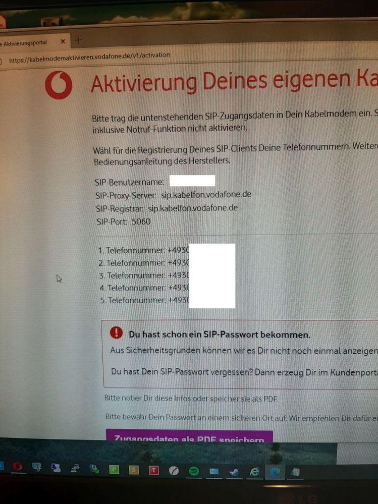 (B) Das sieht man, wenn man eine neue Fritzbox aktivieren will, zu lesen ist klar dass das SIP-Kennwort auf der Webseite von Vodafone zu holen ist.