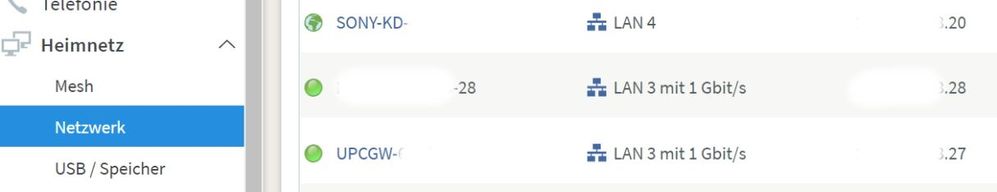 Screenshot der Fritzbox > Menü Heimnetzwerk > netzwerk