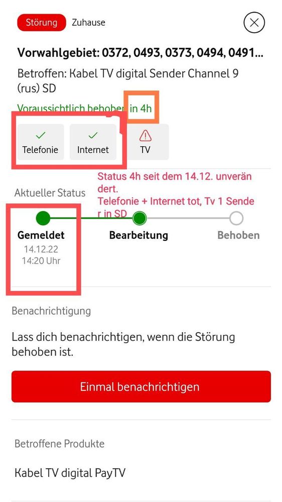 Status seit 14.12. unverändert mit Behebung in 4h & viele haben Totalausfall und nicht das Telefon+Inet gehen.