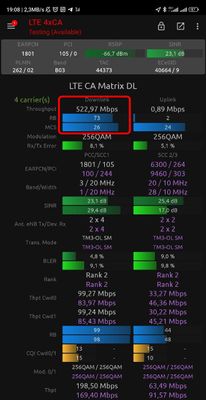 DXx664 - Datenrate LTE - CA mit LTE700+LTE800+LTE1800+LTE2100