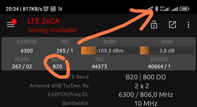 DXx664 - LTE800 zeigt 4G+ an