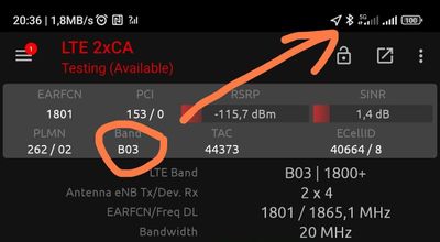 DXx664 - LTE1800 zeigt 5G an