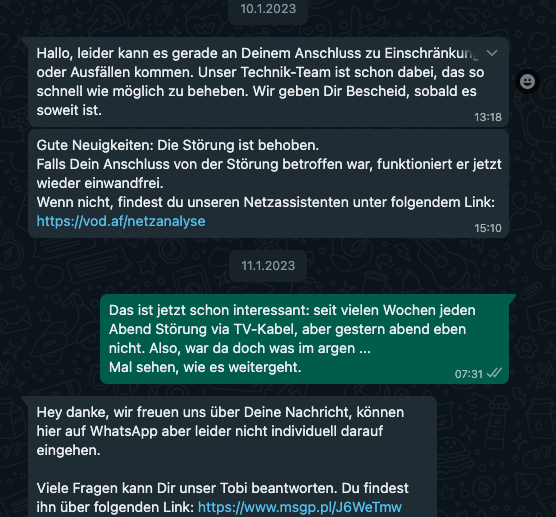 seit dieser Rückmeldung alles OK