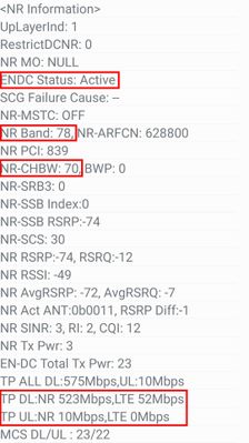 Android 13: DXx9A6 -> Aktives ENDC mit 70MHz BB NR3500 im NSA-Modus