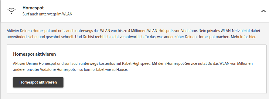 Homespot/Hotspot deaktiviert