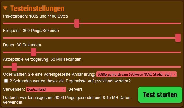 Jittertest Settings 1080p Gamestream (30 Sekunden)
