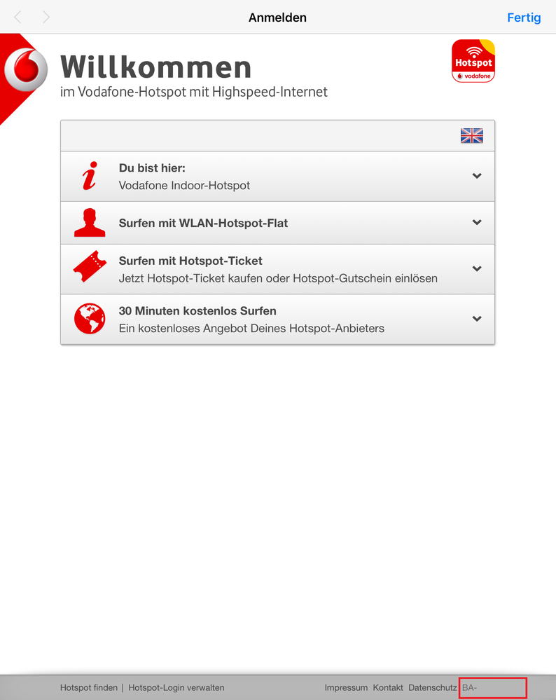 Hotspot ID Loginseite