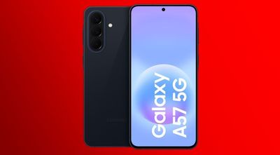 Samsung Galaxy-a57 in schwarz auf rotem Hintergrund.jpg KI-generiertes Bild