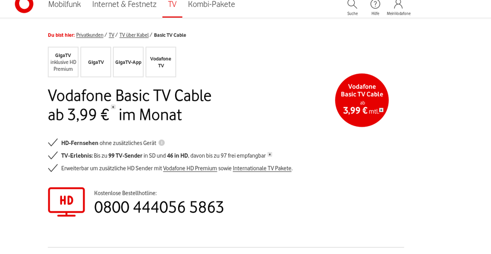 Gelöst Vodafone Basic TV Cable ab 3,99 €* im Monat" Vodafone Community