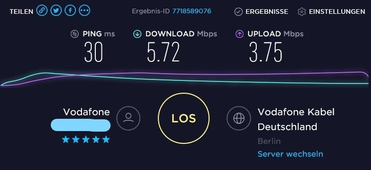 Speedtest direkt nachdem der Vodafone Test nicht funktionierte wegen Timeout