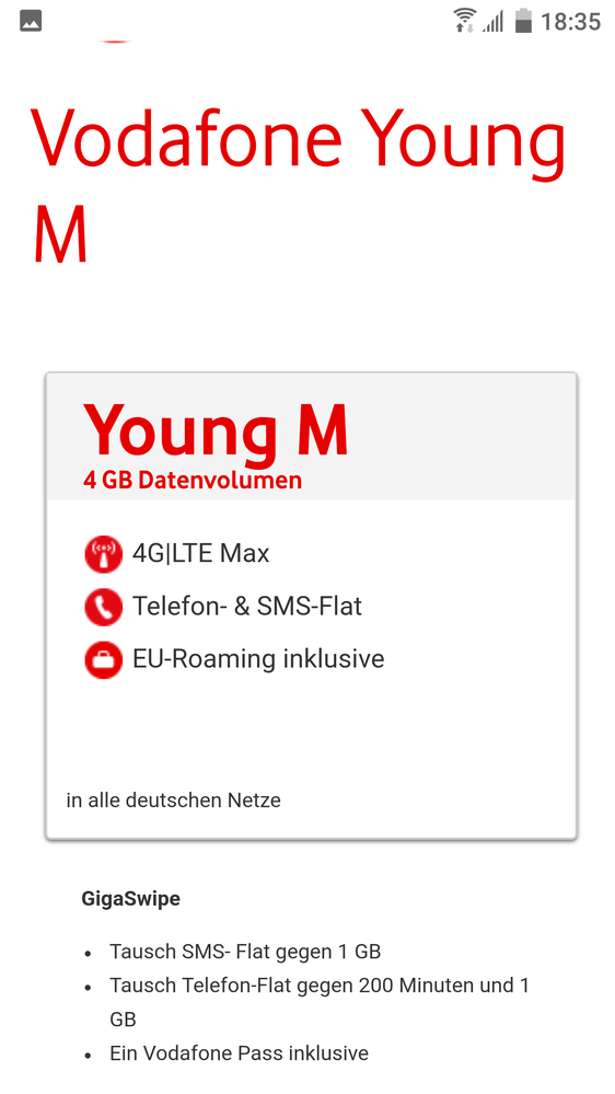 Auf der Webseite von Vodafone angemeldet