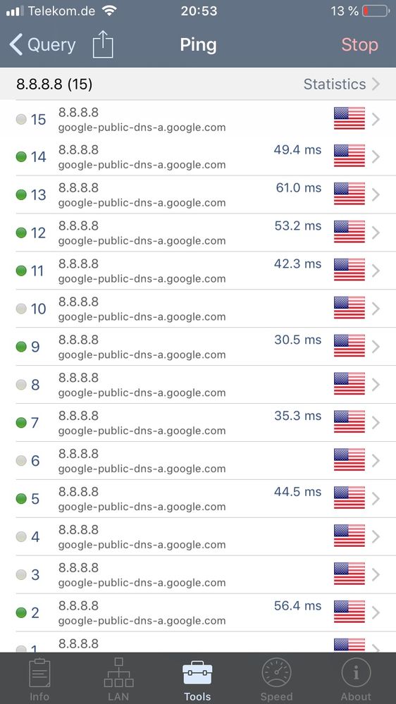 ping Google DNS 12.01.19 20.53 Uhr