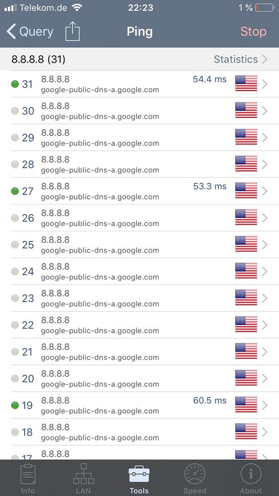 ping Google DNS 12.01.19 22.23 Uhr