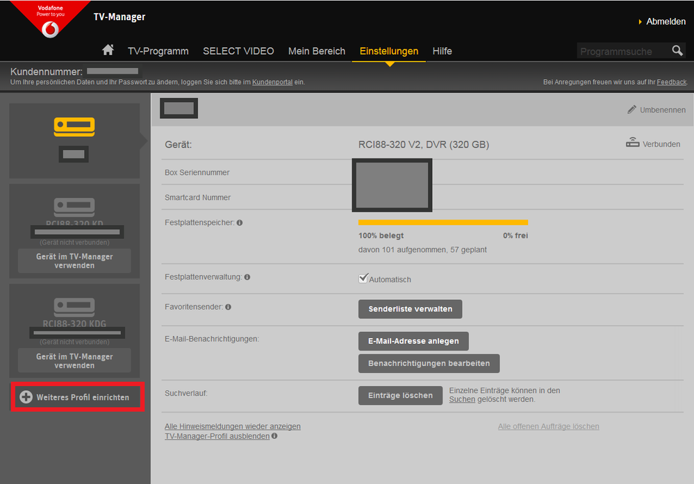 TV Manager - Neues Profil anlegen