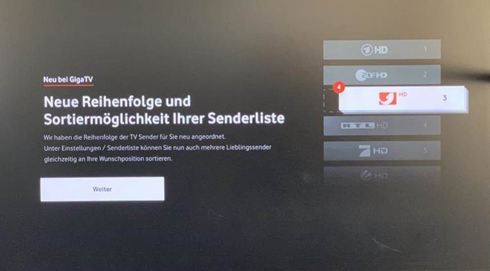 Neue Sendersortierung GigaTV