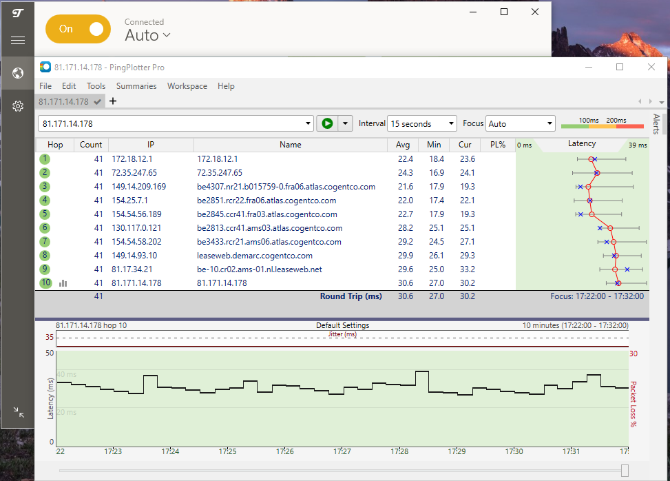 pingplotter zu BDO EU mit VPN