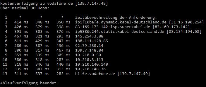 tracert sieht nicht besser aus