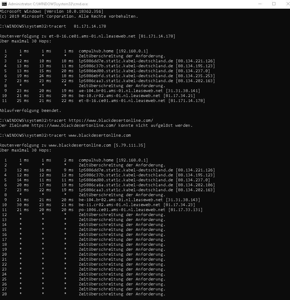 Tracert zu  81.171.14.178