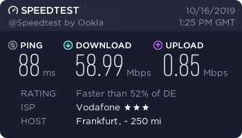 Mal ein SpeedTest von 15 Uhr über meinen PC der über Kabel mit einem Repeater verbunden ist. Allerdings gleiche/ähnliche Werte wie beim Laptop..