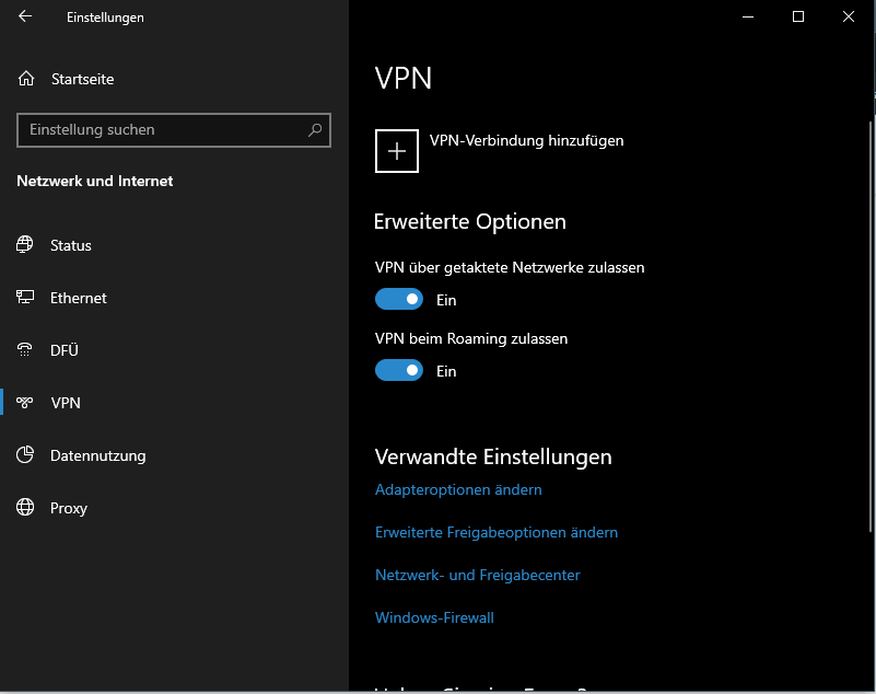 Drück auf das "+ VPN-Verbindung hinzufügen"