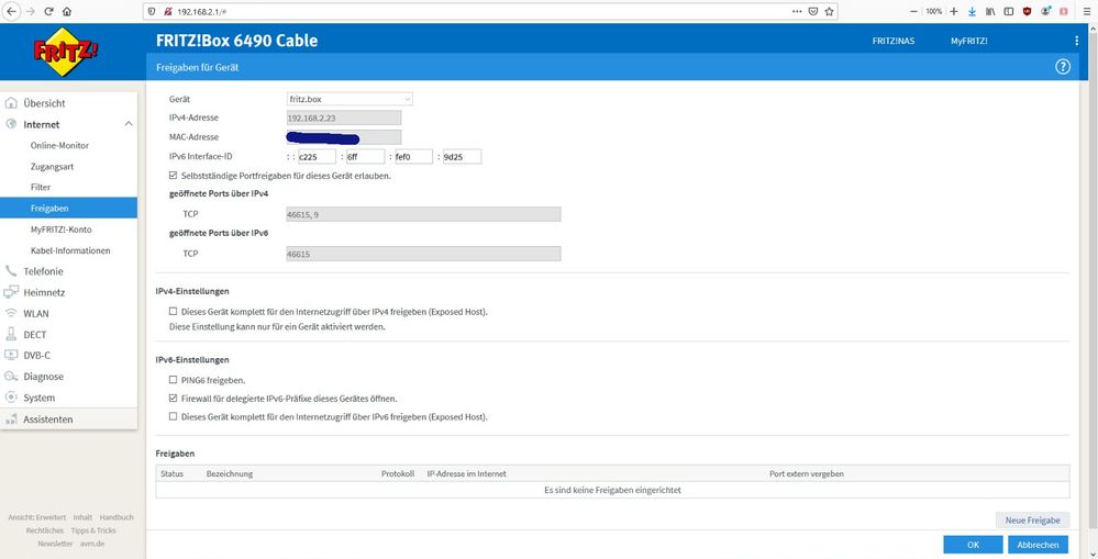 Freigaben der 7490 in der 6490 Cable